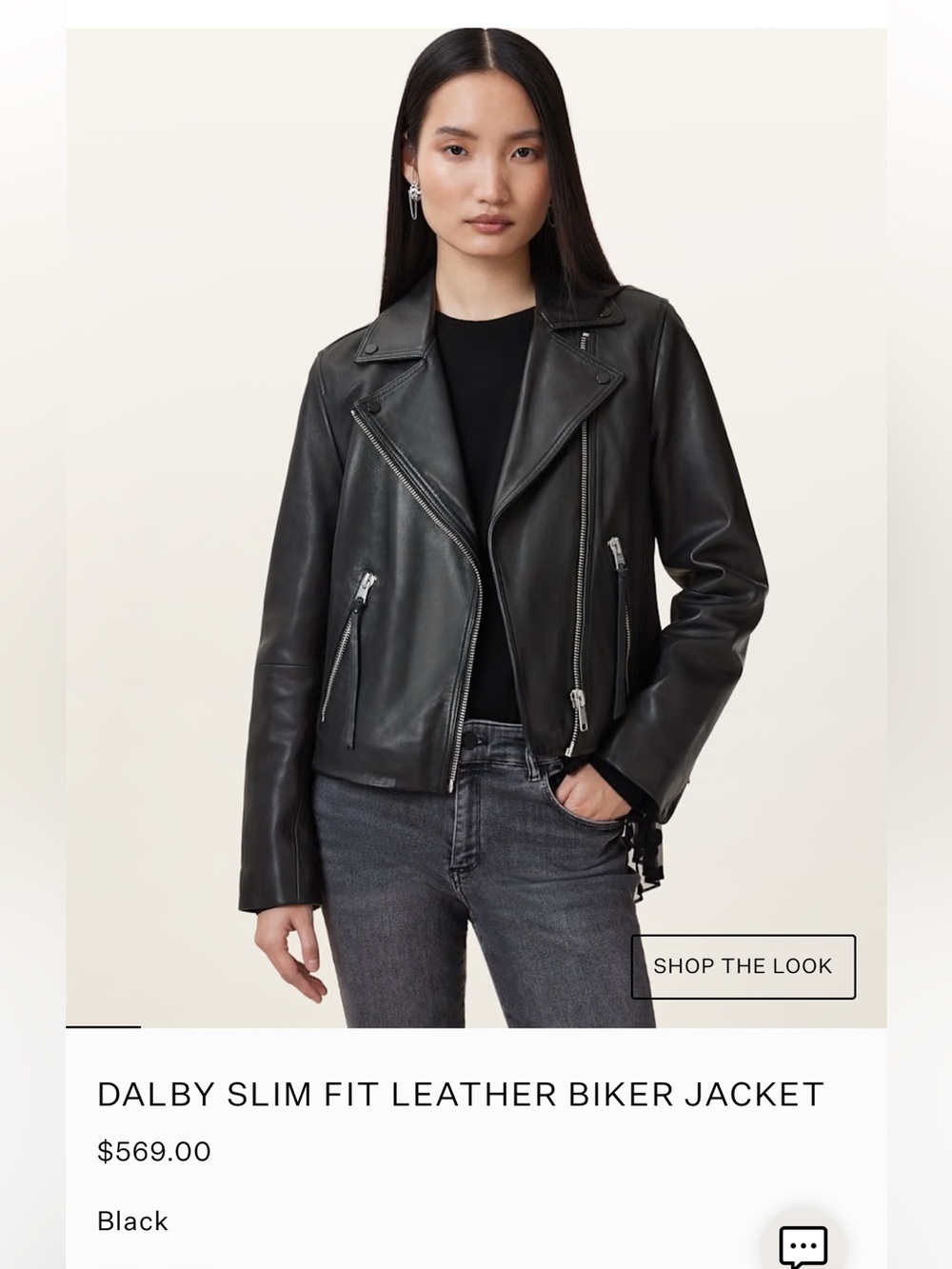 AllSaints Dalby Leather Biker Jacket Black Size 6 NWT